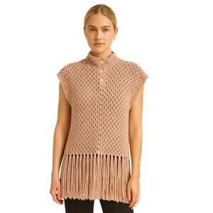 Rachel Comey Crochet Alpaca Fringe Sweater XS Pink NEW